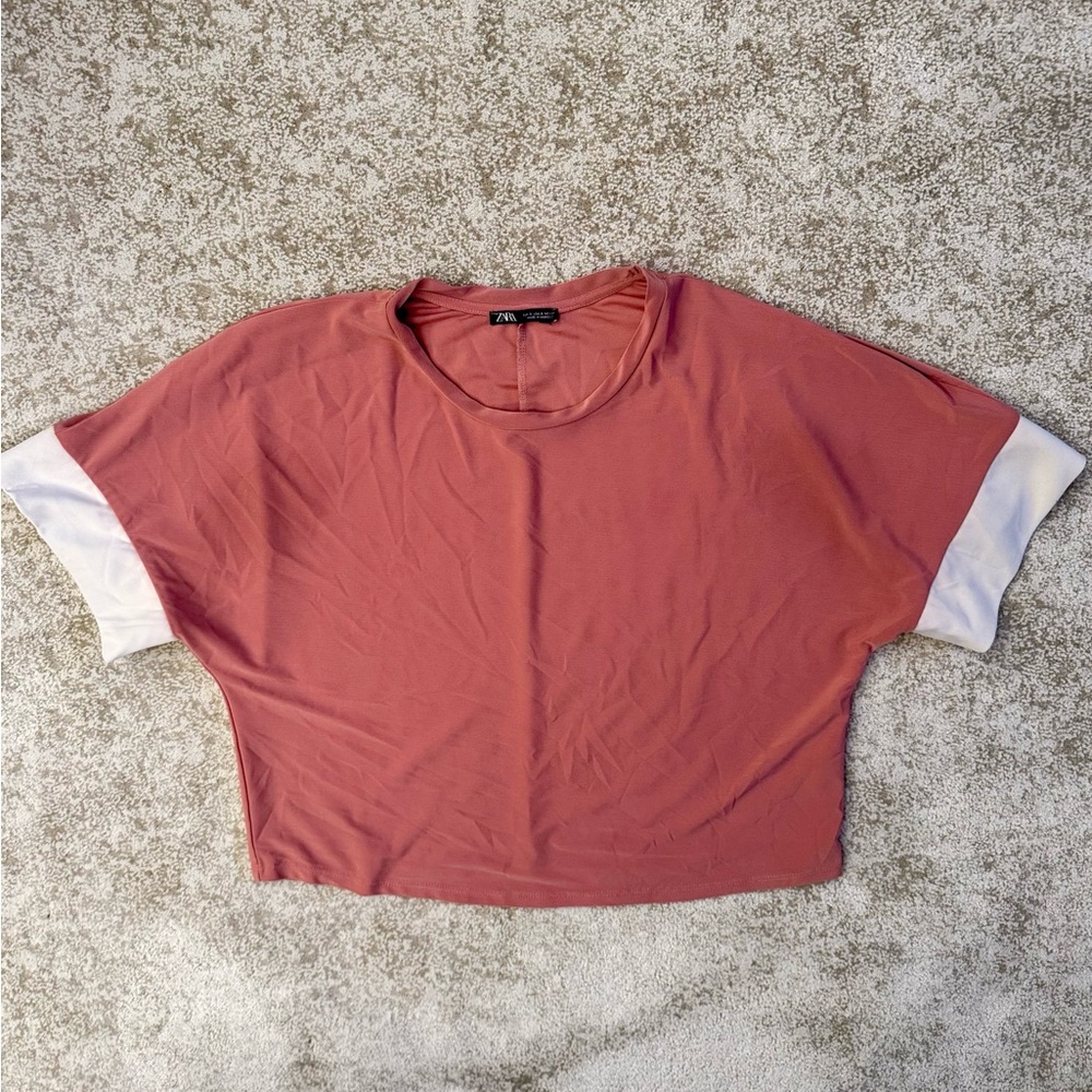 Zara Pink Cuffed Sleeve Crop Top